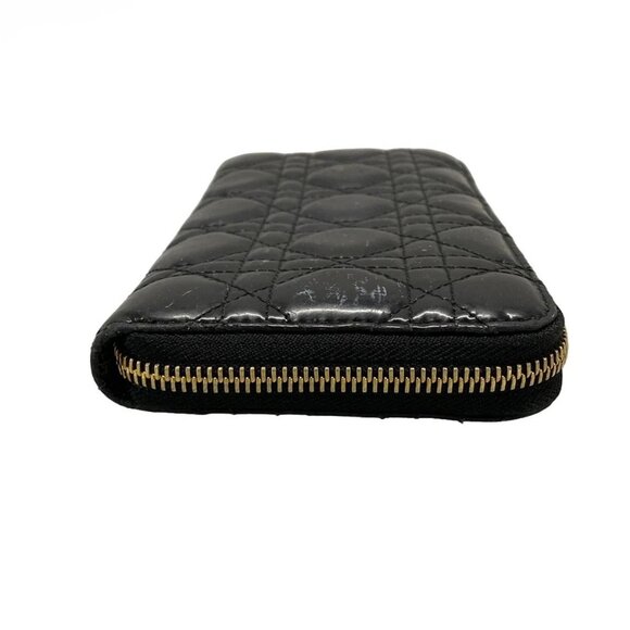 Auth DIOR/ChristianDior Cannage Stitch - Black Patent Leather Long Wallet - Picture 3 of 11